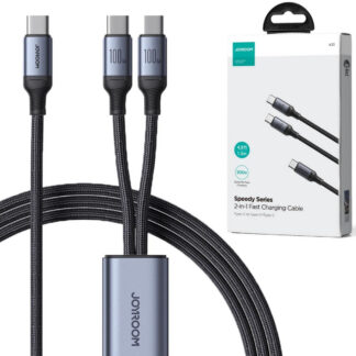 Kábel 2v1 USB-C / 2x USB-C Joyroom Speedy SA21-1T2 150cm 100W v oplocie čierny